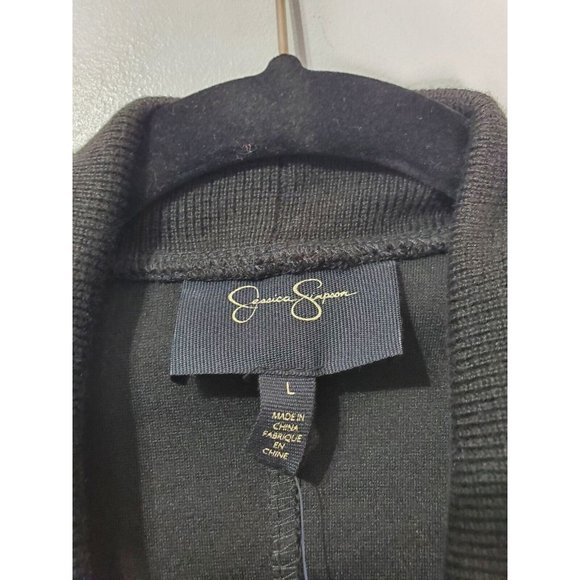 NEW Jessica Simpson Size L Black Faux Leather Open Cardigan Knit Shawl Sweater - Picture 3 of 5